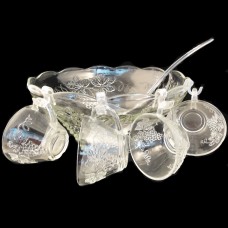 Bohemian Crystal Punch Bowl with 12 Cups & Ladle