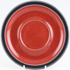 Denby Harlequin Breakfast Saucer Blue Rim Red Centre