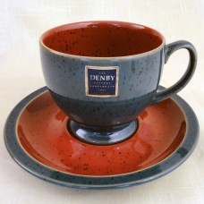Denby Harlequin Cup & Saucer Green OUT /Red IN