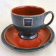 Denby Harlequin Cup & Saucer Green OUT /Red IN