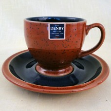 Denby Harlequin Cup & Saucer Red OUT/ Blue IN
