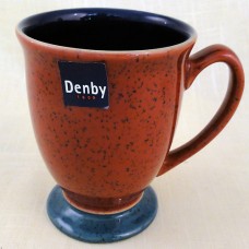 Denby Harlequin Mug Blue IN /Red OUT Green Base 4.25"