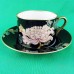 Fitz & Floyd #75 Cloisonne Peony Black Cup & Saucer 