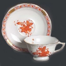 Herend Chinese Bouquet Rust Cup & Saucer PEONY