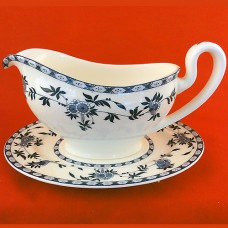 Minton Blue Delft Gravy Boat and Stand 8.2 in