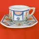 Quimper Cup & Saucer Hexagon Man With Staff Blue Base