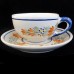 Quimper Cup & Saucer ROUND Man with Staff Blue Handle