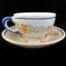Quimper Cup & Saucer ROUND Man with Staff Blue Handle