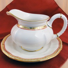Royal Crown Derby Carlton Red Gravy Boat & Stand L