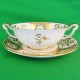 Royal Crown Derby Green Panel Cream Soup and Stand