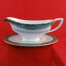 Royal Worcester Regency Green & Grey Gravy Boat & Stand