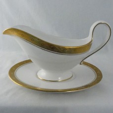 Spode Mandarin Gold Gravy Boat & Stand 8.5" long
