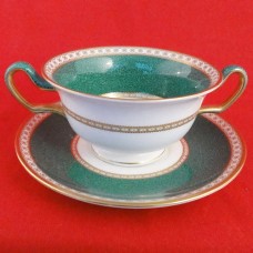 Wedgwood Ulander Green Cream Soup & Stand