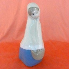 Rex Girl with Shawl Over Head and Basket 6" tall