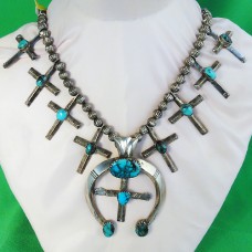 Navajo Silver & Turquoise Necklace 1920 6.22 troy oz silver