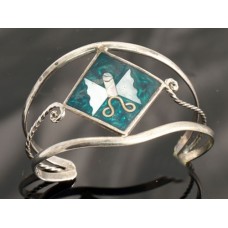 Silver inlay bracelet glass and mother of pearl